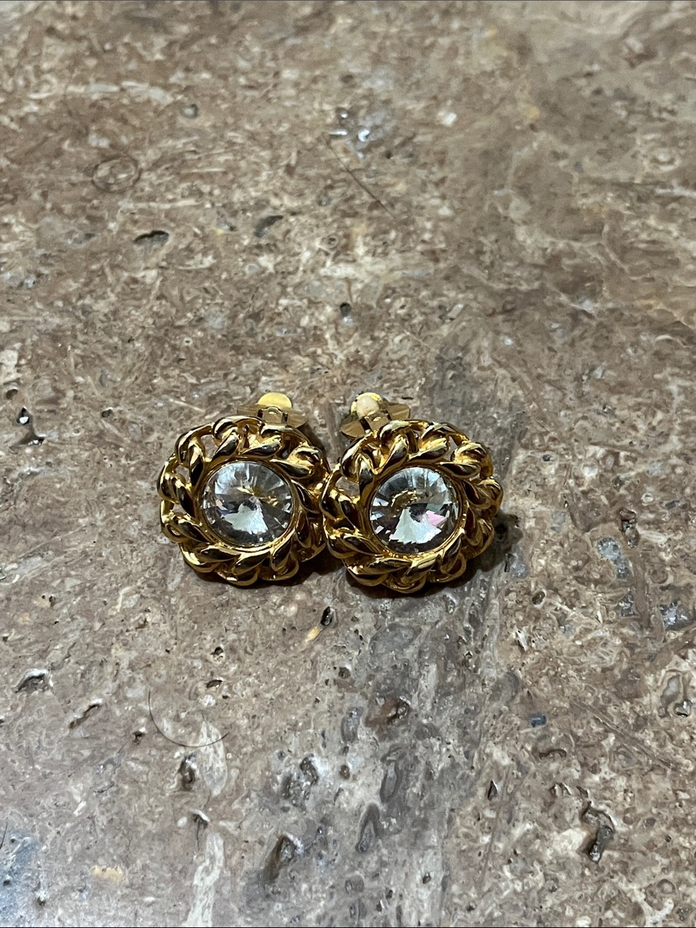 Vintage Gold-Tone Crystal Clip-On Earrings - Classic Women Jewelry